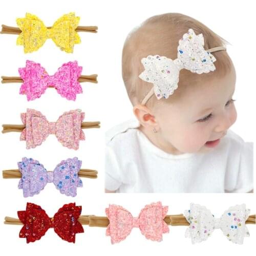 Hair Bows soft Nylon Elastic Headband For Girls Kids Shiny Glitter Melamed Headbands Hair Band Accessories Headwear HC148
