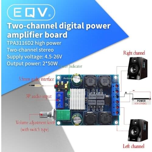TPA3116 D2 50W x 2 High Power Digital Audio Music Amplifier Board Stereo Amplifier Speaker Amplifiers Board