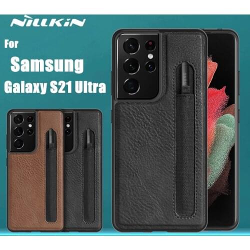For Samsung S21 Ultra 5G Leather Case, NILLKIN Stylus S-Pen Socket Pen Slot Aoge Case Card Slot Back Case For galaxy s21Ultra