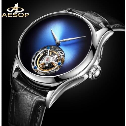 AESOP Top Real Tourbillon Mechanical Mens Watch Simple Waterproof 316L Stainless Steel Case Double-sided Sapphire Glass Watch
