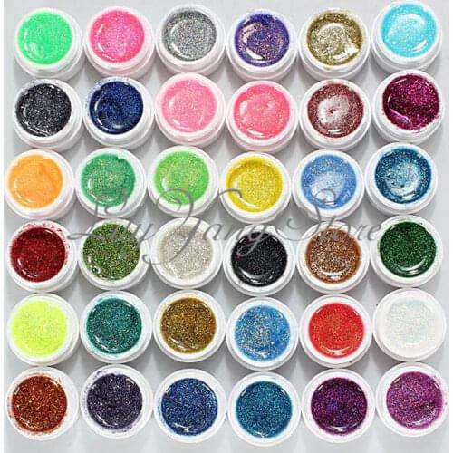 36 Pots Professional Makeup 36 Colors Nail Art UV Gel Colorful Glitter Powder Nail Gel Excellent Gel Nail Polish Free Shipping
