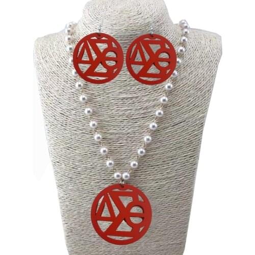 Greek Natural Wooden pearl Pendent Necklace Jewelry set
