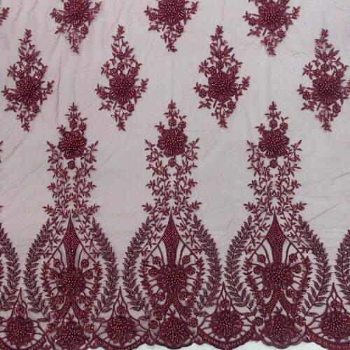 2021 wine red handmade beaded fabric same side lace for wedding dress HY1328-1