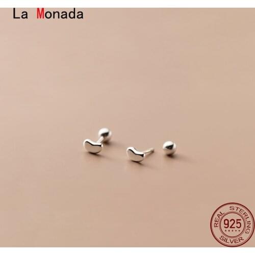 La Monada Small Stud Earrings For Women 925 Sterling Glossy Bean Screw Nut Woman Earring Heart Silver 925 Earring Jewelry Female
