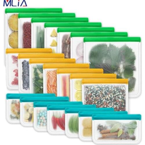 MLIA 12Pcs/Set Silicone Bag PEVA Silicone Food Storage Bag Containers Leakproof Reusable Shut Bag Fresh Bag Food Storage Bag