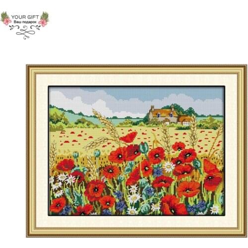 Your Gift H715 14CT 11CT Counted and Stamped Home Decor Corn Poppy Needlework Needlepoint Embroidery DIY Cross Stitch kits