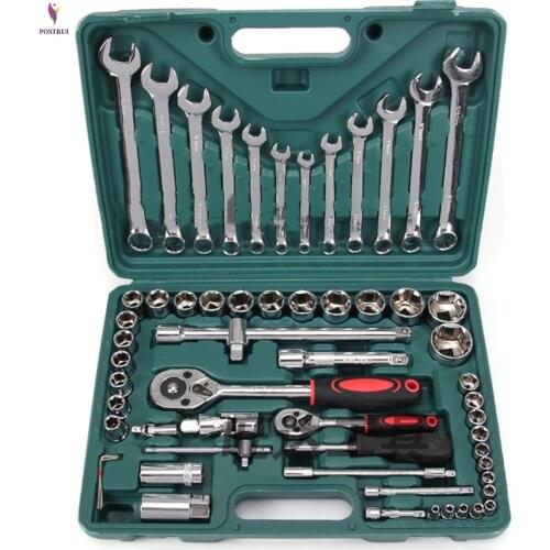Hand Tool Set (61pcs) Socket & Bit Set Wrench Repair Service Tools Kit Spanner for Car Ship