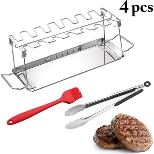 4Pcs/Set Heat Resistant BBQ Tools Grill Rack Set Professional Portable Grilling Tray Set Barbecue Supplies BBQ Tools Accessories
