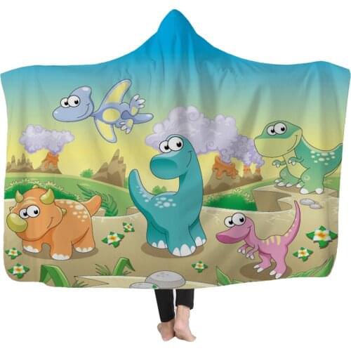 3D Printed Dinosaur Hooded Blanket For Children Adult Gothic Sherpa Fleece Warm Wearable Sofa Bed Home Office Textile Dropship