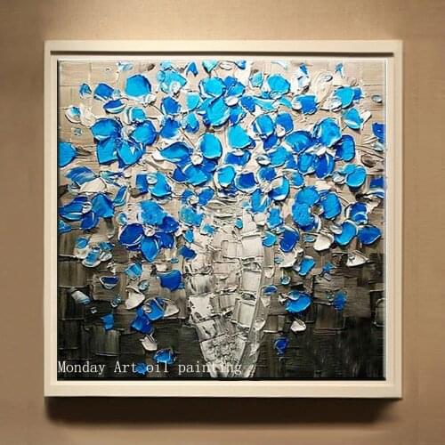 Wholesale handmade High Quality new Design oil painting Handmade 3D Blue Flower Oil Painting On Canvas picture for living room
