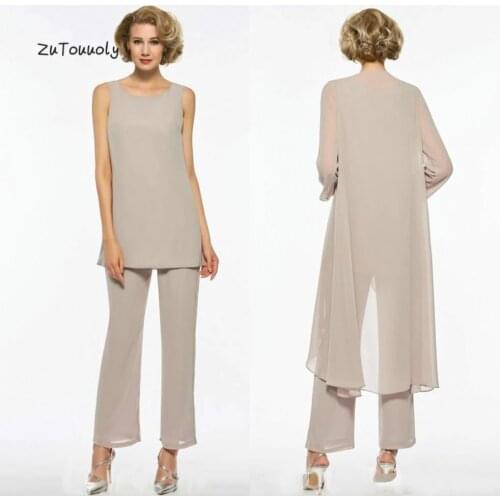 New Zealand Mother Of The Bride Dresses Modern Chiffon Three Pieces Outdoor Summer Beach Mom Pant Suits For Women brides mother