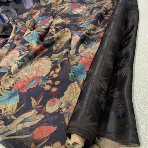 The watered gauze fabric real 60% silk and 40%cotton Jacquard flower Satin vintage fabric hanfu cheongsam cloth fabric 0.5meter