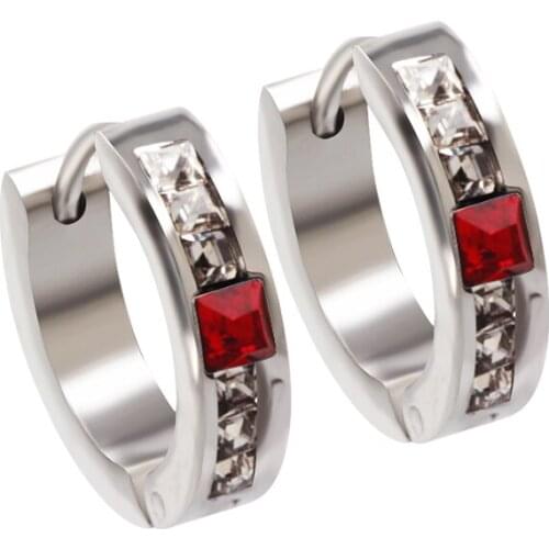 QIANBEI NICE 6 Colors Fashion 316L Stainless Steel Jewelry CZ Cubic Zircon Silver Plated Earrings for women mens jewelry