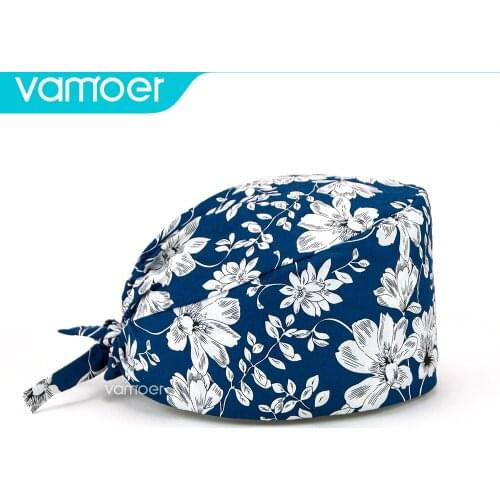 Adjustable Flower printing breathable hat nursing scrubs cap Dentistry lab cap Pet caring Beauty salon work hat scrub hat
