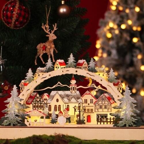 Christmas Desktop Wooden Ornaments LED Light Luminous Xmas Village Home Decoration