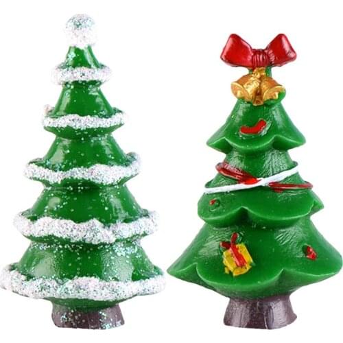 2PCS Christmas Micro Ornament Resin Snowy Xmas Tree Micro Landscape Decoration Mininature Decoration