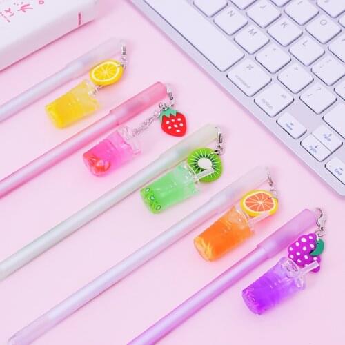 18 pcs fruit drink pendant gel pens 0.5mm korea creative cute juice cup neutral pen kawaii pen girls gift school stationery