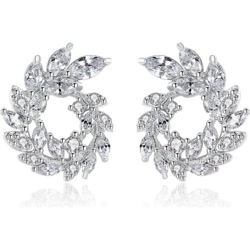 Trendy Zirconia Flower stud Earrings top quality Shining CZ crystal Plant Earring For Women And Girls korea Jewelry