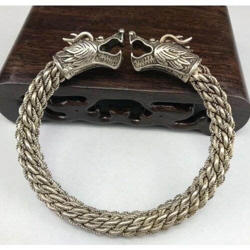 Old Chinese Wonderful Handwork Miao Silver Dragon Bracelet
