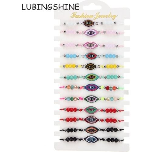 Bohemia 12pcs/lot Evil Eye Peony Flower Charms Bracelet Set for Women Girl Colorful Seeds Bead Adjustable Anklet Jewelry Gift