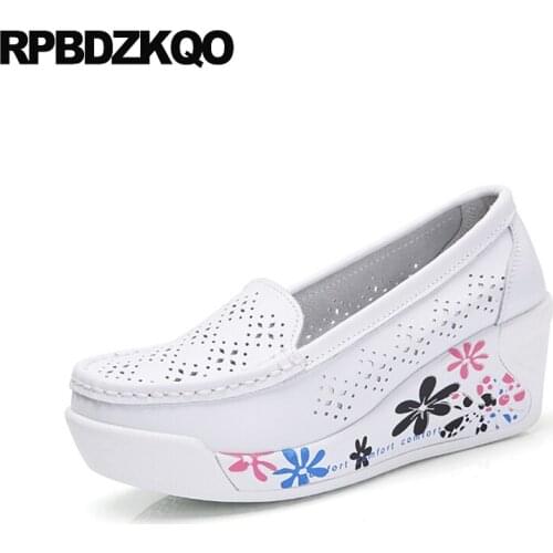 Wedge Floral Print Thick Sole Platform Spring Autumn Elevator Nurse Flats Cheap Shoes China Women Creepers White Beautiful