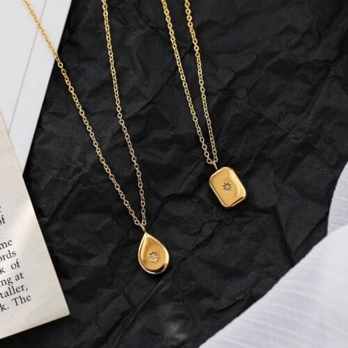 YUN RUO 18 K Gold Plating Vintage Pole Star Water Drop Pendant Necklace Fashion Titanium Steel Jewelry Woman Gift Never Fade