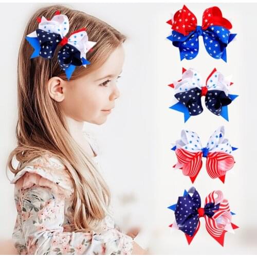 10pcs/Lot 2021 New 4inch Hair Bows Clip For Girls Kids Star Stripe Swallowtail Hairpins Hairpins Festival Hair Accessories