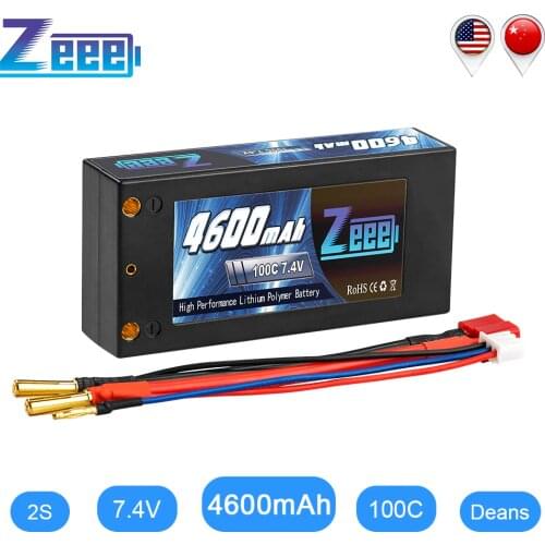 Zeee 2S Shorty Lipo 7.4V 4600mAh 100C Battery RC Lipo Battery with 4mm Bullet Deans Ultra Plug Connector for Car Truck Boat