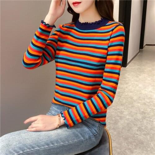 Woman tshirts autumn clothes women winter basic tops femme oversized t-shirt long sleeve o-neck striped femme tees streetwear