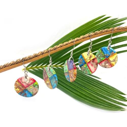 Earrings for Women Natural Stone Turquoise Round Color Splicing Drop Earrings Long Style Fashion Accessories Jewelry DIY Craft