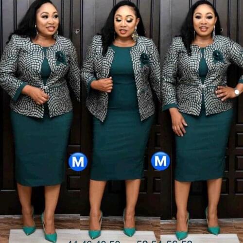 2 Piece Women Set Coat + Dress Christmas African Dresses Dashiki Midi Dress Bazin Riche African Clothing Dresses Africa Clothes