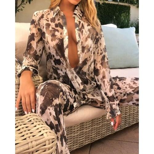 2021 Internet Celebrity Famous Two Pieces Women Set Serpentine Blouse And Straight Pants Summer Outfits