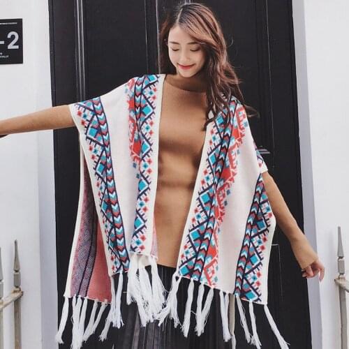 Boho Winter New Warm Knitting Ponchos And Capes Women Oversize Tassel Shawls Wraps Cashmere Pashmina Female Bufanda Mujer Stole