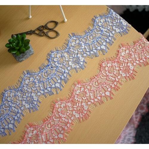 6meter Two-color embroidered lace accessories 9.5CM wdie Eyelash lace fabric DIY clothing clothes underwear decorative fabric