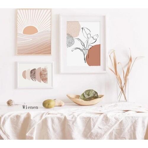 Modern Boho Sun and Moon Plants Abstract Posters Geometric Canvas Painting Print Wall Art Picture for Living Room Interior Decor
