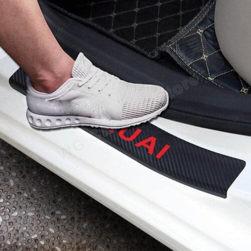 Car Stickers For Hyundai Kauai Carbon Fiber Auto Door Sill Scuff Welcome Pedal Protector Sticker Interior Accessories