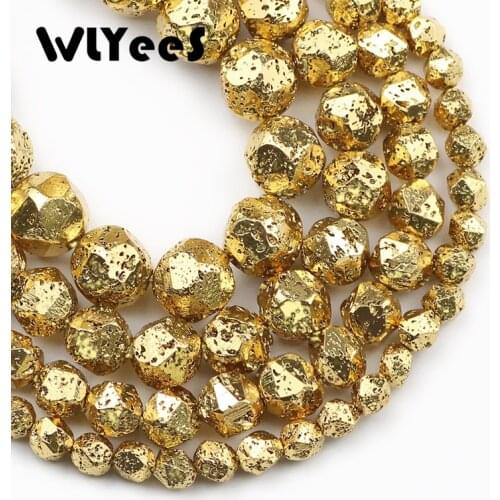 Natural Lava Hematite Stone Beads Old Ancient Gold Faceted Round Loose Beads For Jewelry Making DIY Bracelet 15'' 6 8 10 12mm