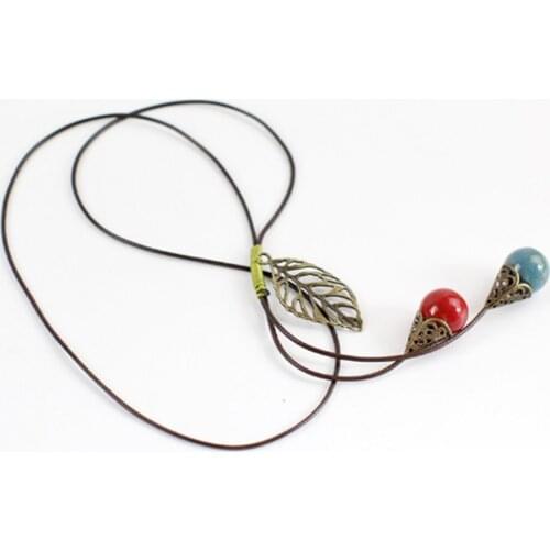 Retro ethnic style Handmade ceramic beads sweater chain Long necklace N302