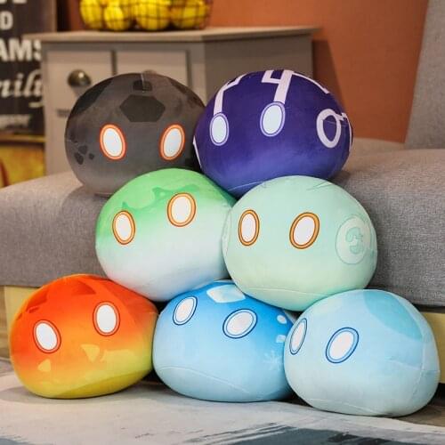 Genshin Impact Slime Plush Doll Pendant Keychain Wind Ice Water Thunder Rock Grass Fire Slime Model Stuffed Toy Pillow