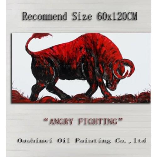 New Arrived Handmade Picture on Canvas Modern Red Bull Wall Painting For Room Decor Abstract Knife Animals Oil Painting