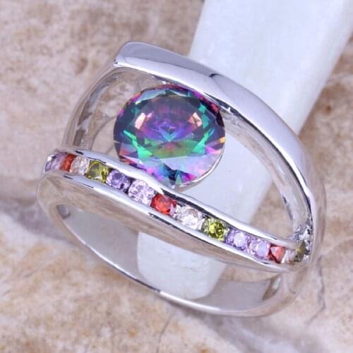 Gallant Rainbow Cubic Zirconia Multigem Silver Plated Womens Ring Size 6 / 7 / 9 E795