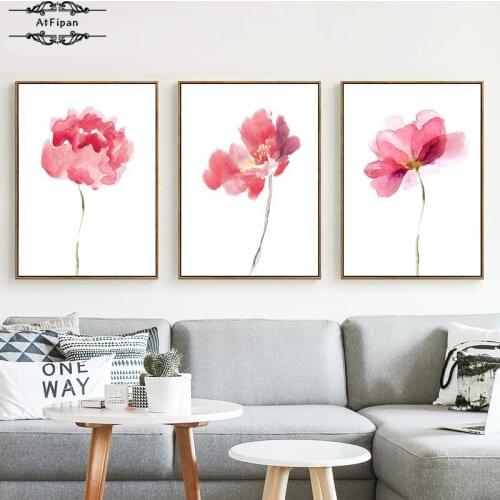 Minimalist Watercolor Canvas Painting Pink and Blue Orchid Flowers Poster Prints Wall Art Pictures for Living Room Home Decor