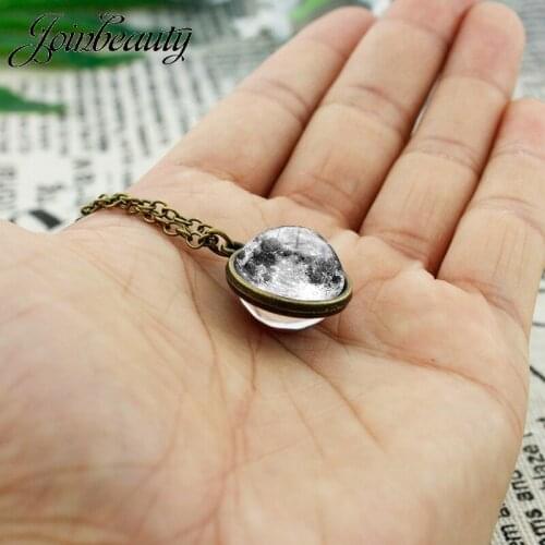JOINBEAUTY Fashion Moon Double Sided Glass Ball Pendant Time Gem Universe Handmade Planet Necklace Christmas Gift For Women