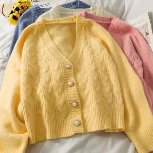 Fashion Twist Knitted Sweater Cardigan Womens Autumn Winter Retro Korean Single Breasted V-neck Solid Loose Causal Knitwear