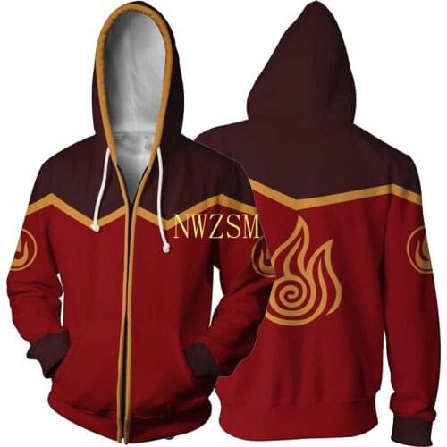 Men Women Avatar: Last Airbender Costumes Hoodies 3D Printing Cosplay Zipper Fashion Flame Sweatshirts Spring Autumn Jackets