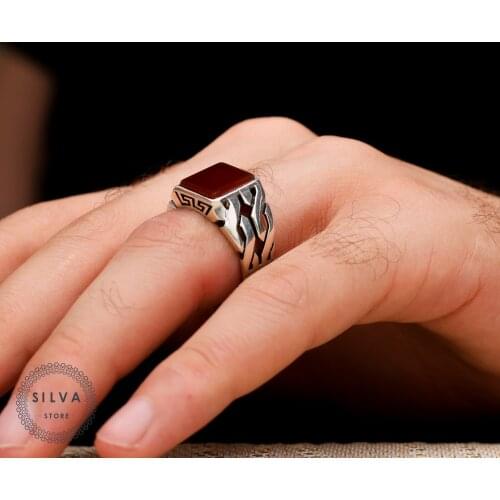 Silva Original 925 Sterling Silver Ring for Men Agate Aqeeq Stone S925 silver fashion Jewelry Gift Mens Rings All sizes