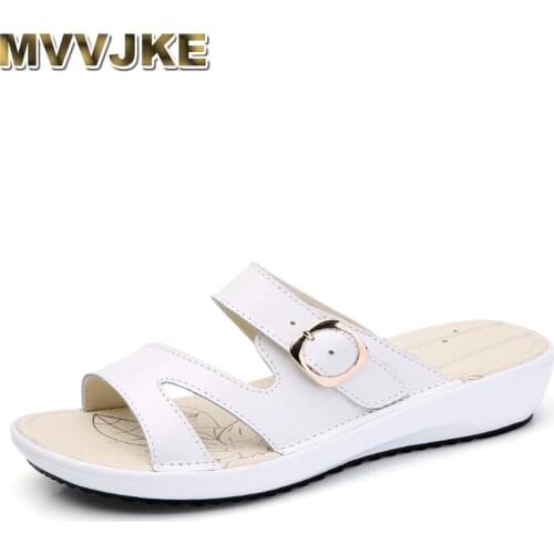 MVVJKE 2018 Summer women flat sandals Shoes black white beach slippers round toe comfortable sandals flip flops female shoes