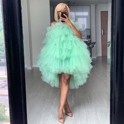 Mint Green Strapless Hi-Lo Dresses Zipper Back Tiered Ruffles Puffy Sweet Girls Party Gown Tutu Women Dress