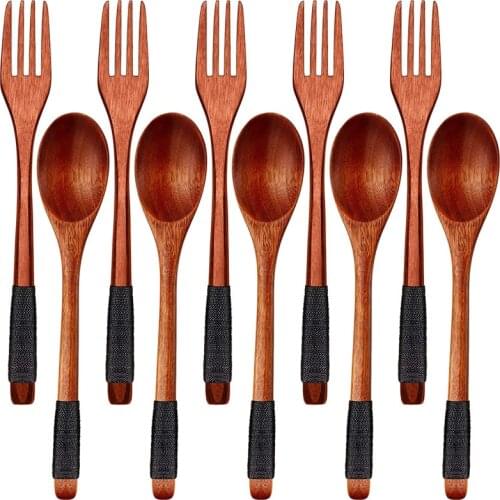 Wooden Spoons Forks Set Japanese Style Wooden Utensils Set for Eating Wood Flatware Set Reusable