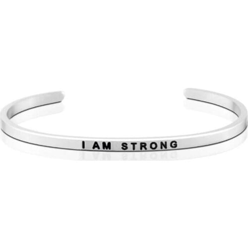 4mm I AM STRONG 2021 New Trend Quotes Mantra Bracelets 316L Stainless Steel Open Cuff Bangle Inspirational Jewelry